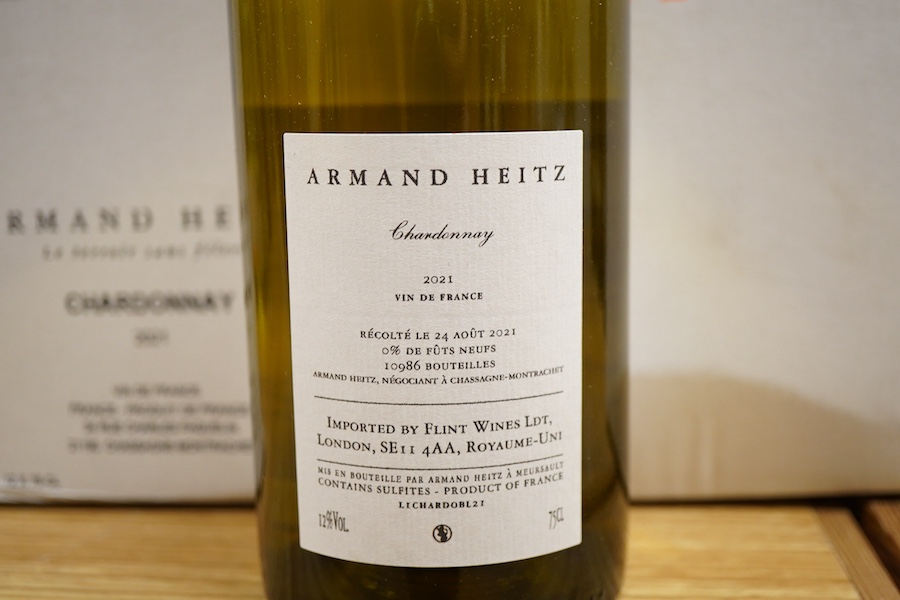 Armand Heitz Chardonnay, 2021, a case of twelve bottles